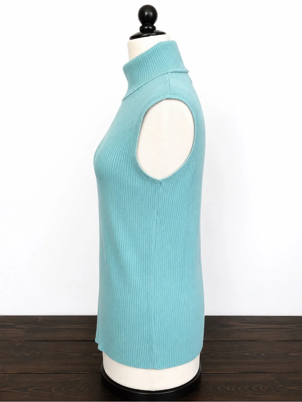 Vintage Y2K Dana Buchman Aqua Blue Ribbed Sleeveless Turtleneck Top L - Picture 3 of 7